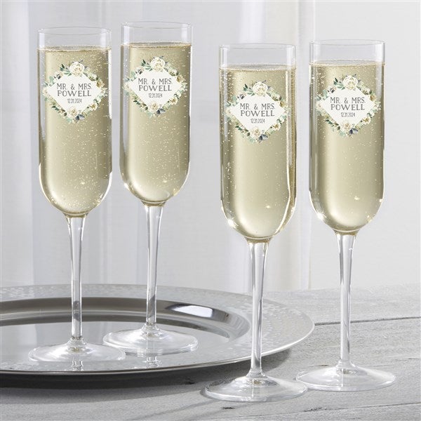 Neutral Colorful Floral Personalized Champagne Flutes
