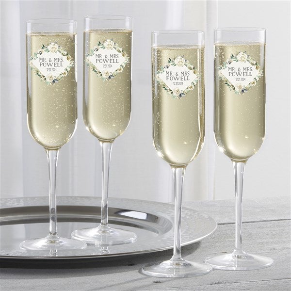 Neutral Colorful Floral Personalized Champagne Flutes - 28083