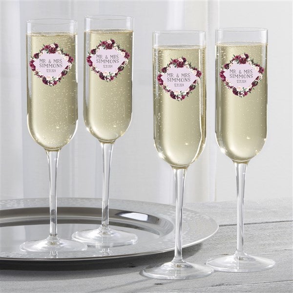 Wine Colorful Floral Personalized Champagne Flutes - 28085