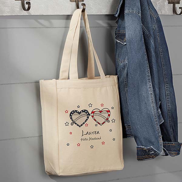 Patriotic Sunnies Personalized Beach Canvas Tote Bags - 28093