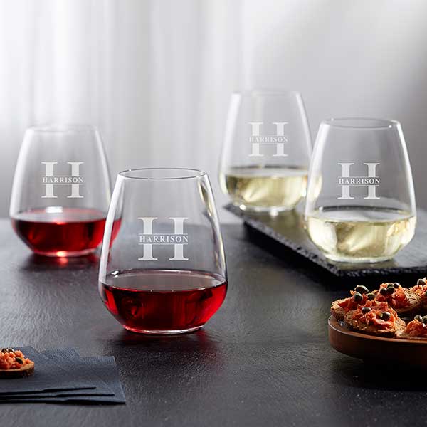 Luigi Bormioli Lavish Last Name Engraved Wine Glasses - 28100