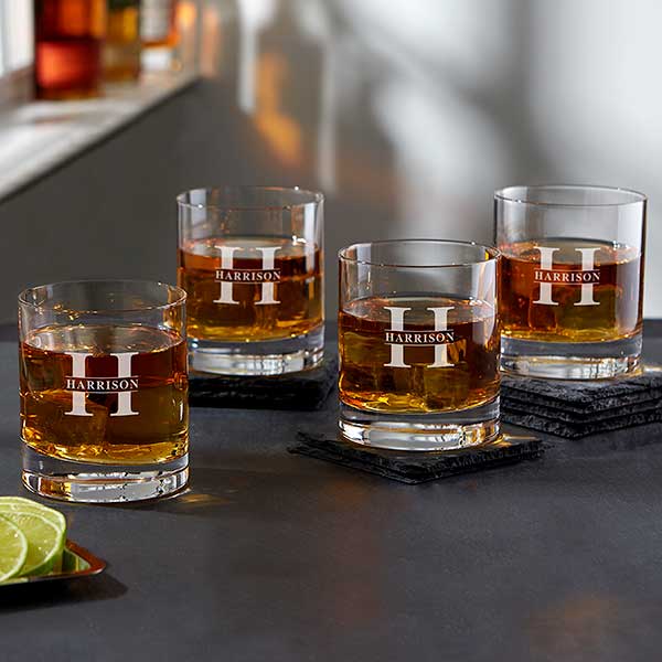 Etched Whiskey Glass