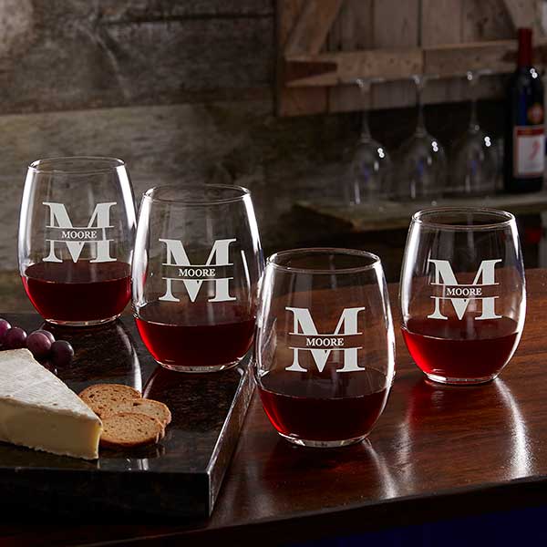 Lavish Last Name Engraved Wine Glasses - 28110