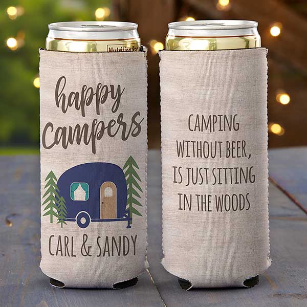 Happy Camper Personalized Camping Slim Can Cooler - 28126
