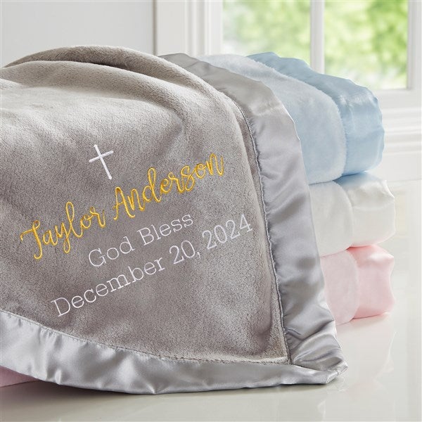 Christening Embroidered Grey Baby Blanket