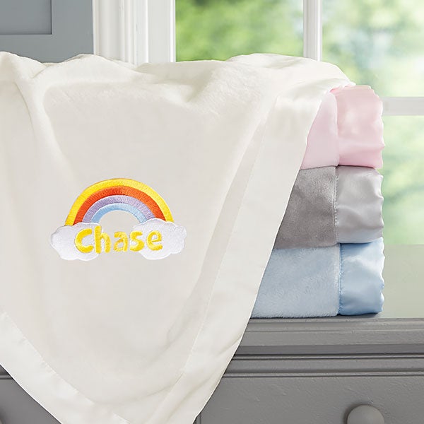 Rainbow Embroidered Satin Trim Baby Blankets - 28184