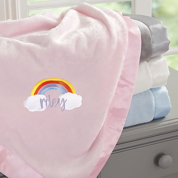 Rainbow Embroidered Satin Trim Baby Blankets - 28184