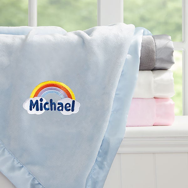 Rainbow Embroidered Satin Trim Baby Blankets