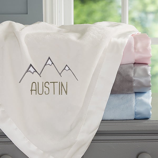 Mountains Embroidered Satin Trim Baby Blankets - 28187
