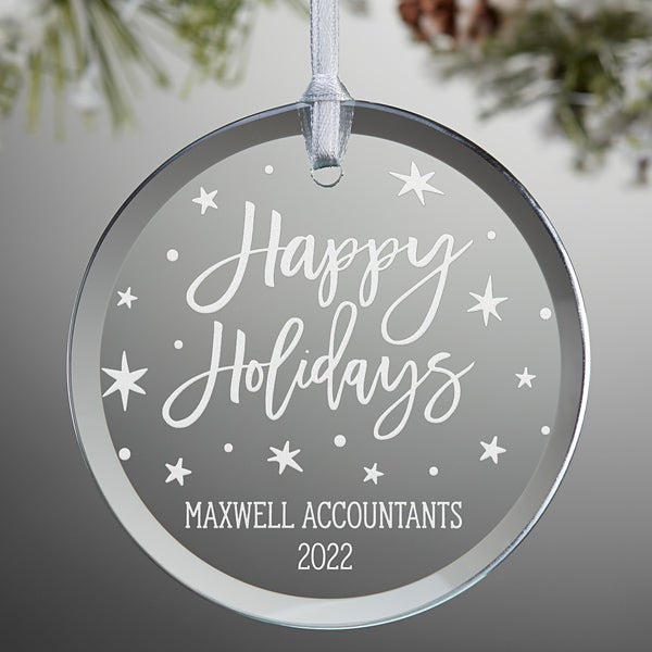 Holiday Greetings Personalized Glass Corporate Ornament Christmas