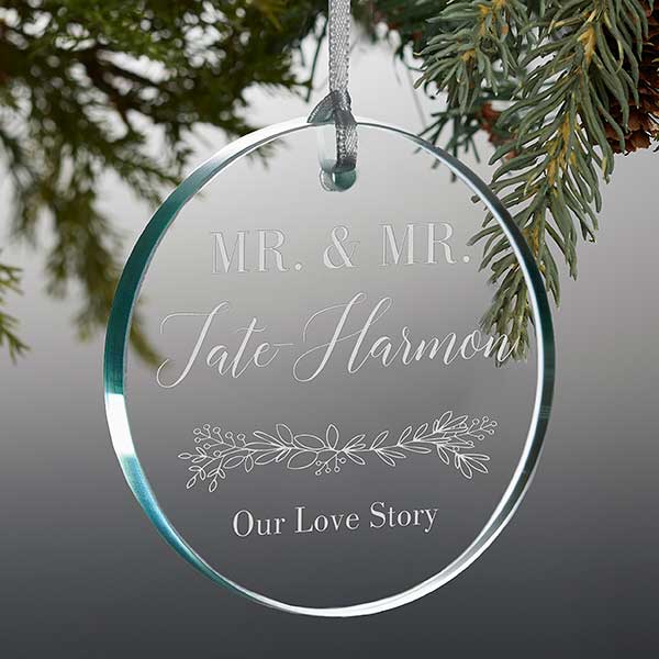 Laurels of Love Personalized Round Glass Ornaments - 28233