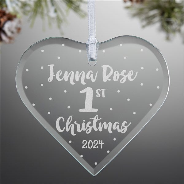 Baby's First Christmas Engraved Glass Heart Ornaments - 28237