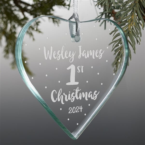 Baby's First Christmas Engraved Glass Heart Ornaments - 28237