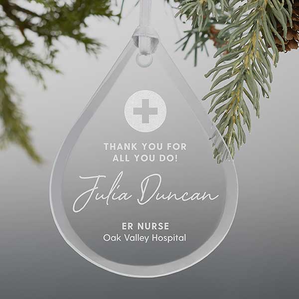 First Responder Teardrop Engraved Glass Ornament - 28239