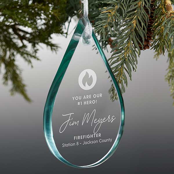 First Responder Teardrop Engraved Glass Ornament - 28239