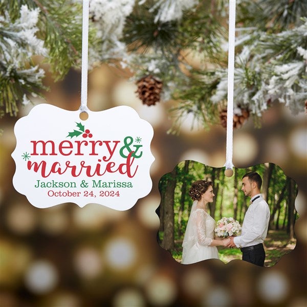 Merry & Married Personalized Photo Metal Ornament - 28263