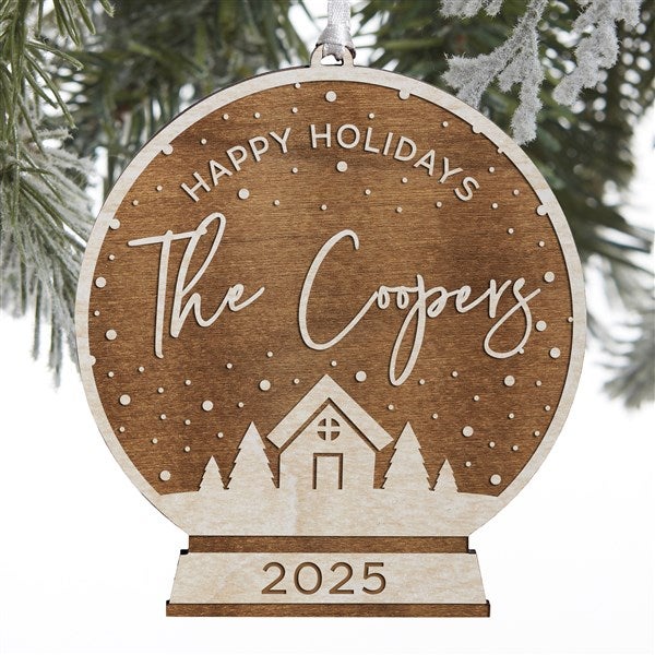 Family Snow Globe Personalized Wood Ornaments - 28317
