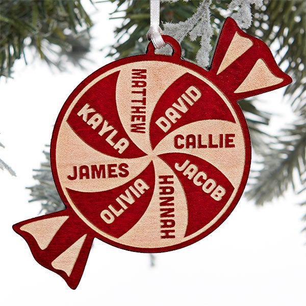 Peppermint Family Personalized Wood Ornaments - 28318