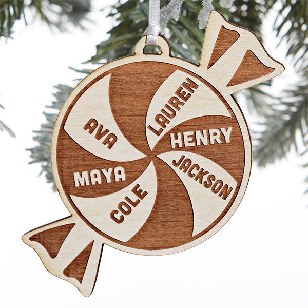 Peppermint Family Personalized Wood Ornaments - 28318