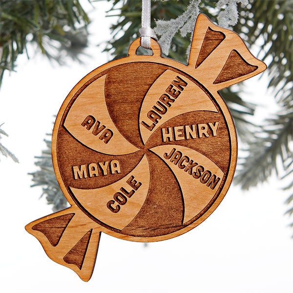 Peppermint Family Personalized Wood Ornaments - 28318