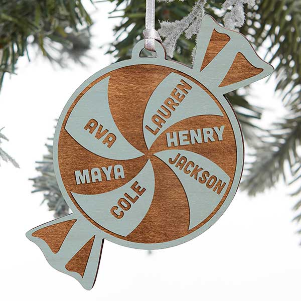 Peppermint Family Personalized Wood Ornaments - 28318