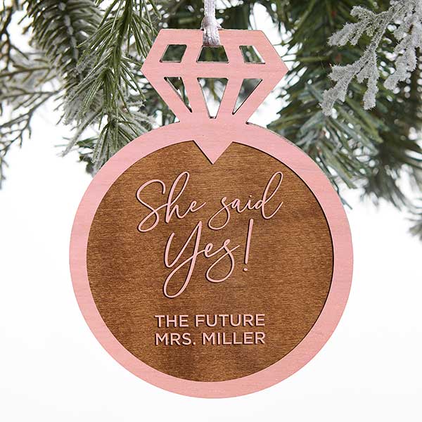 Engaged Brown Personalized Christmas Tree Ornament 