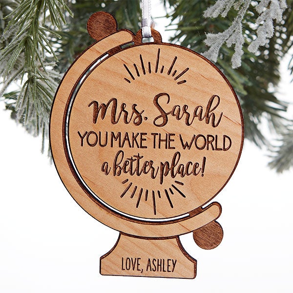 Globe For Teacher Personalized Wood Ornaments - 28325