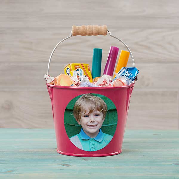 Personalized Photo Mini Metal Bucket for Kids Pink