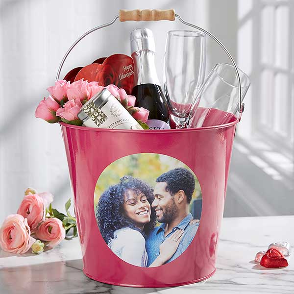 Romantic Photo Personalized Large Metal Bucket - Pink