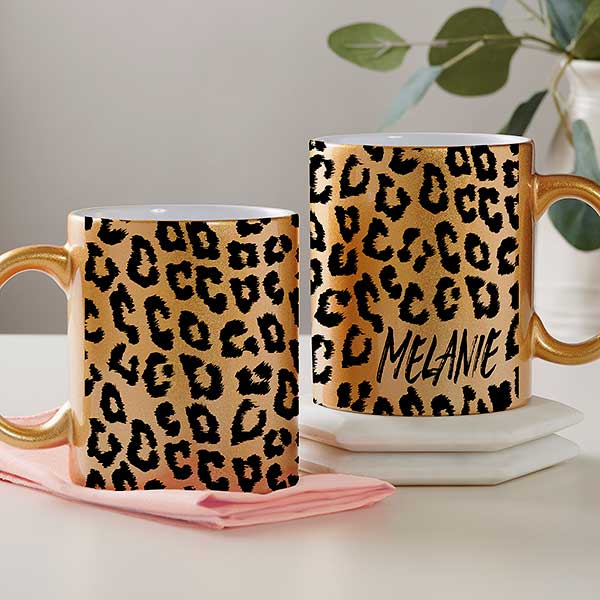 Personalized 40 oz Tumbler with Handle - Leopard Print Monogram or Name