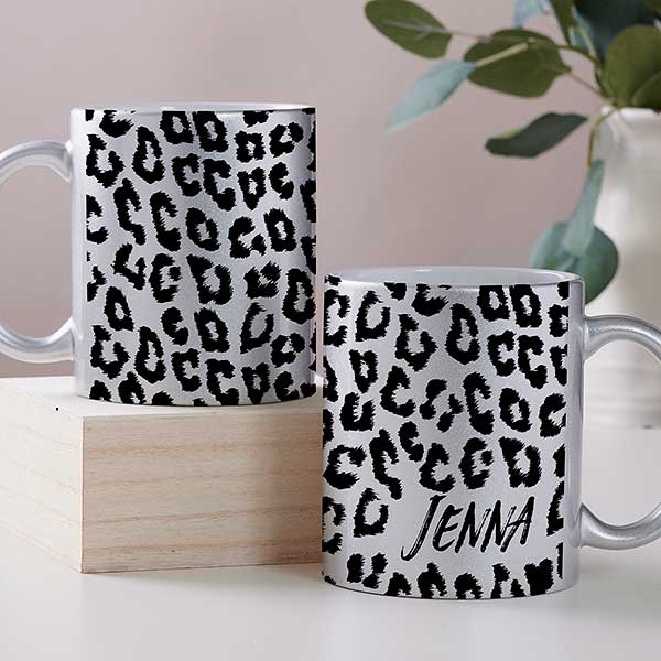Leopard Print Personalized Glitter Coffee Mugs - 28378