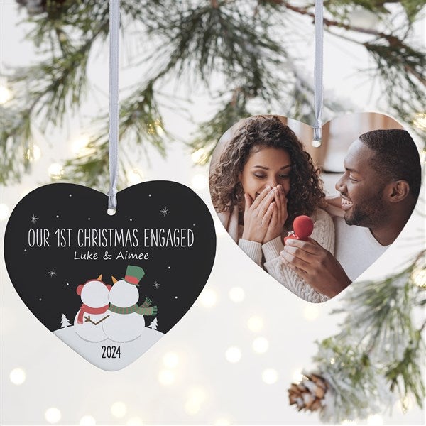 Snow Couple Personalized Heart Photo Ornaments - 28387