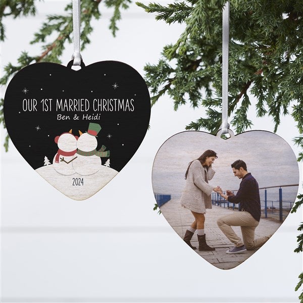Snow Couple Personalized Heart Photo Ornaments - 28387