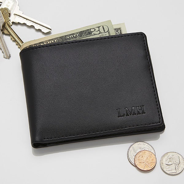 Personalized Mens Leather Wallet - Engraved Mens wallet with ID