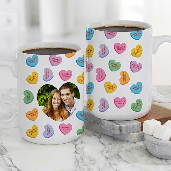 Red & Blue Smiley Face w/ Hearts Coffee Ceramic Mugs Set of 2 Valentines  Cups