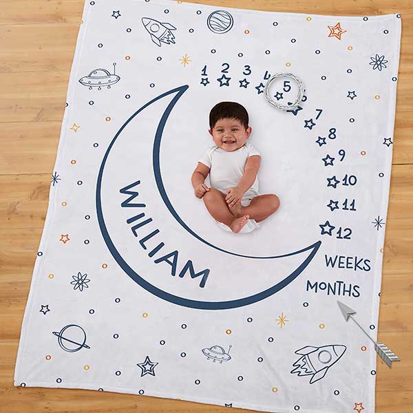 Space Personalized Baby Milestone Fleece Blanket - 28425