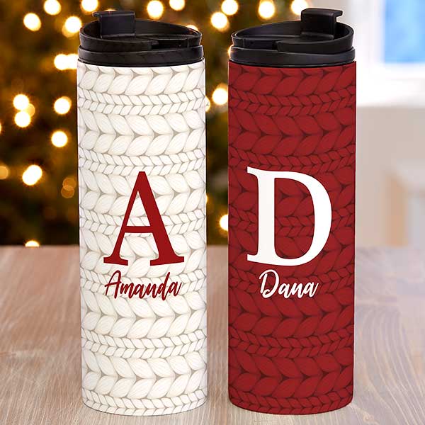 Christmas Sweater Monogram Personalized 16 oz. Travel Tumbler - 28442