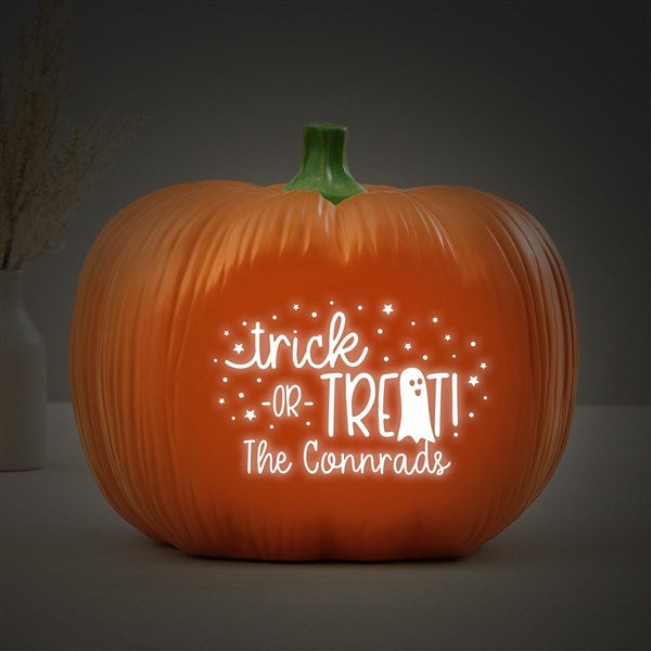 Trick or Treat Personalized Halloween Light Up Resin Pumpkin - 28477