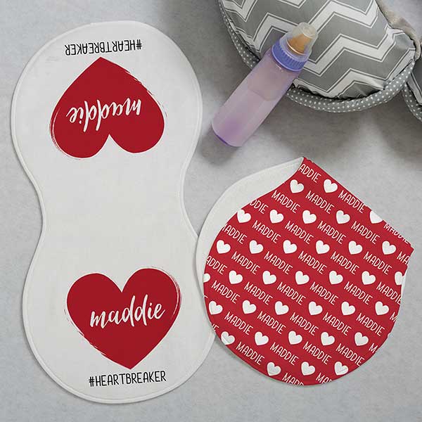 Scripty Heart Personalized Valentine's Day Burp Cloths - 28480