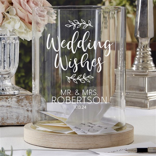 Wedding Wishes Personalized Wood Hurricane Candle Holder - 28511