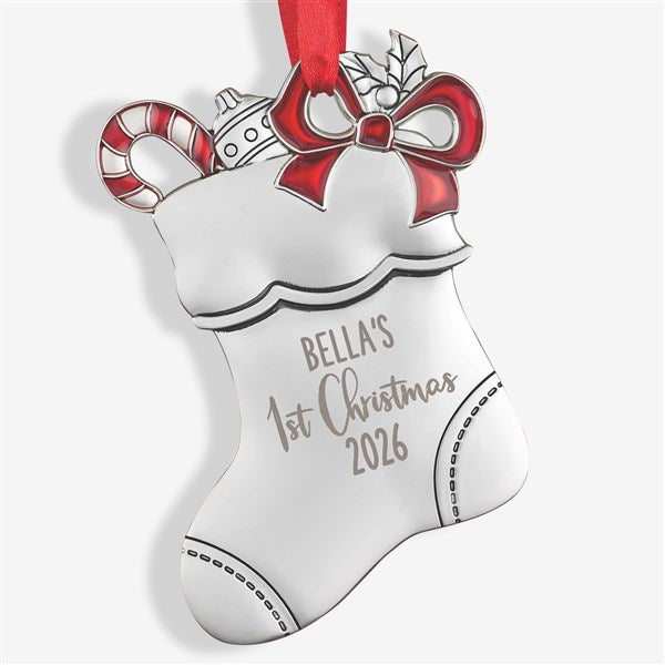 Baby's 1st Christmas Personalized Silver Stocking Ornament - 28552