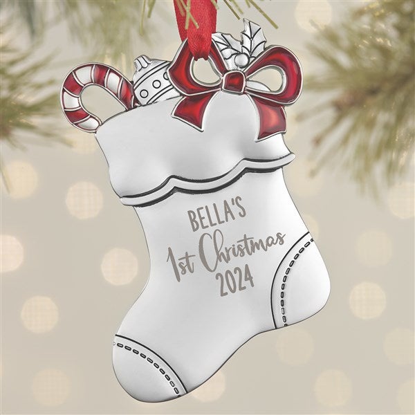 Baby's 1st Christmas Personalized Silver Stocking Ornament - 28552