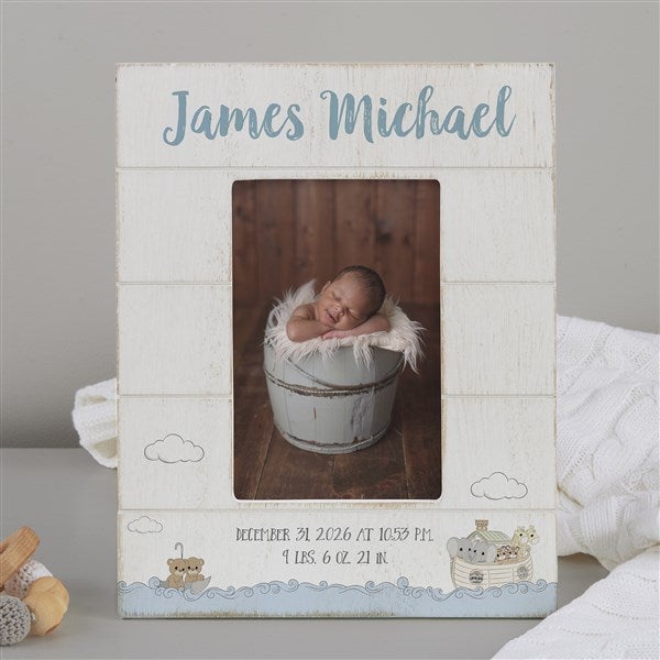 Precious Moments Noah's Ark Personalized Baby Boy Shiplap Frame - 28557