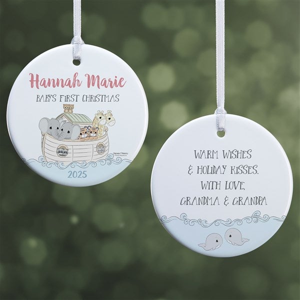 Precious Moments Noah's Ark Personalized Baby Girl Christmas Ornament - 28563