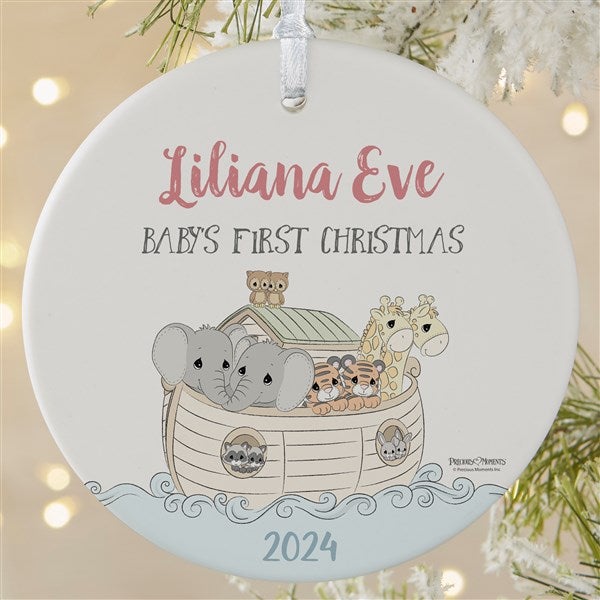 Precious Moments Noah's Ark Personalized Baby Girl Christmas Ornament - 28563