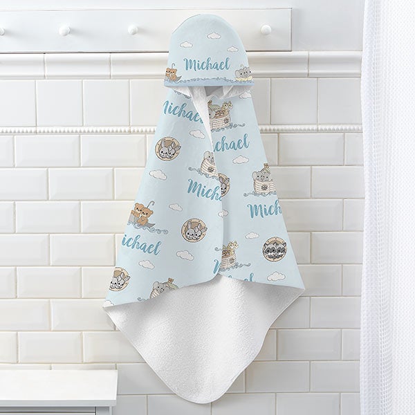 Precious Moments Noah's Ark Personalized Baby Boy Hooded Beach & Pool Towel - 28574