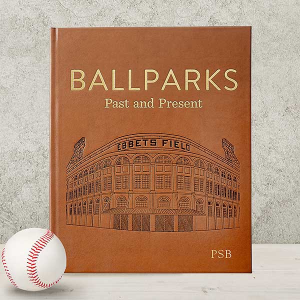 Ballparks Past and Present Personalized Leather Book - 28674D
