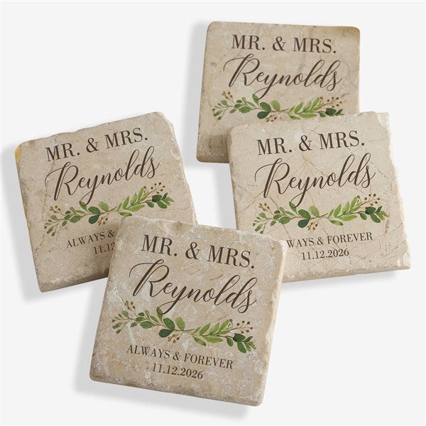 Laurels of Love Personalized Wedding Tumbled Stone Coasters - Set of 4 - 28704