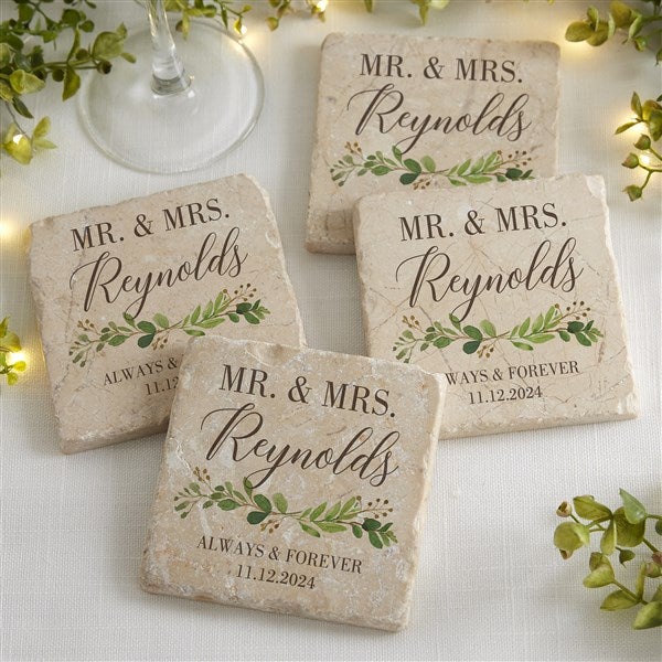 Laurels of Love Personalized Wedding Tumbled Stone Coasters - Set of 4 - 28704