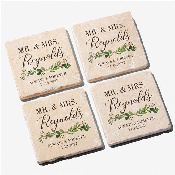 Laurels of Love Personalized Wedding Tumbled Stone Coasters - Set of 4 - 28704